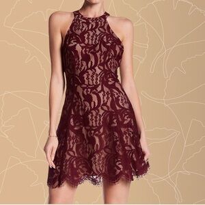 Astr Burgundy Lace Mini Dress